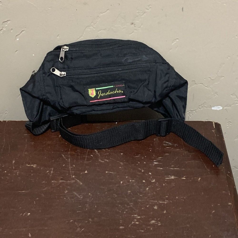 Vintage Jordache J Series Fanny Pack Black Neon 90's 80's Crossbody Adjustable